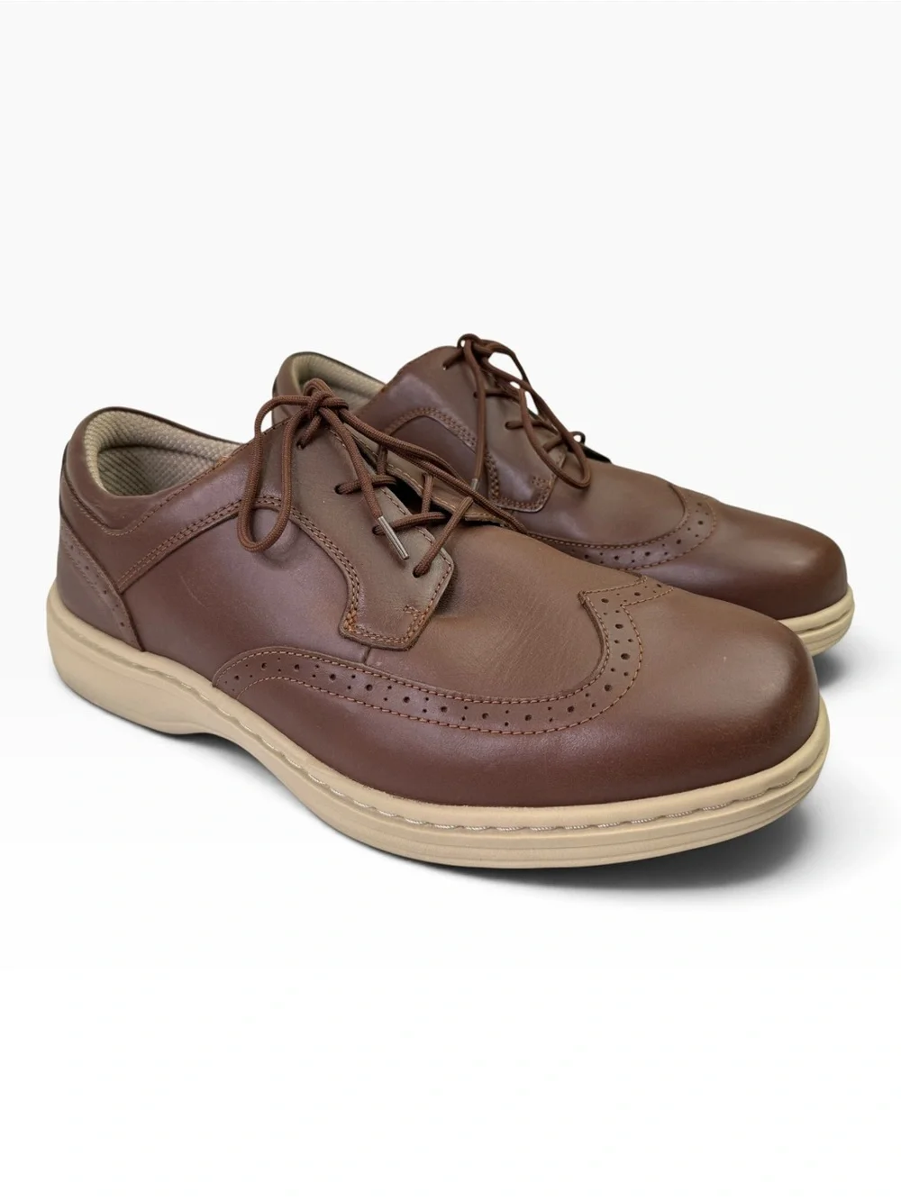 OrthoFeet Moreno Mens Wingtip Oxford Dress Shoes Brown Leather Size 11 Wide 2E